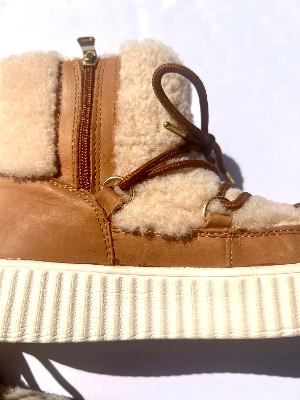 Pajar CANADA Ceria Sneaker Boot - Sherling Lined Bootie - in Cream & Tan Fur
